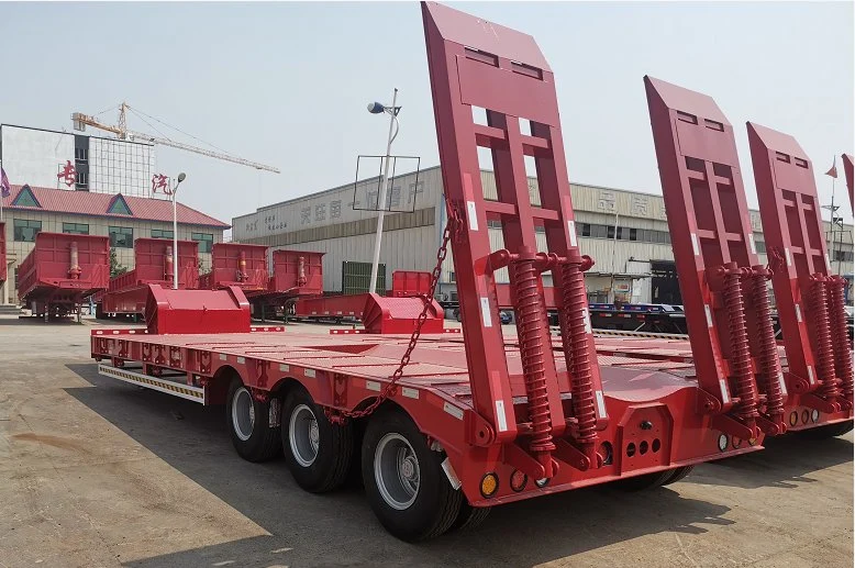 Hydraulic Extendable Low Bed Trucks 3 Axles Lowbed Container Trailer Machinery Transport Low Bed Lorry Trailer for Sale